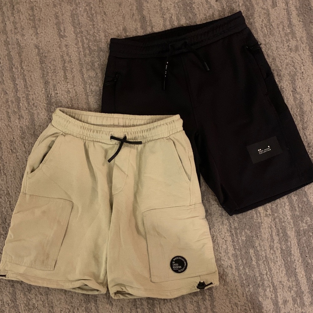 2 Zara Light Tan & Black Shorts
